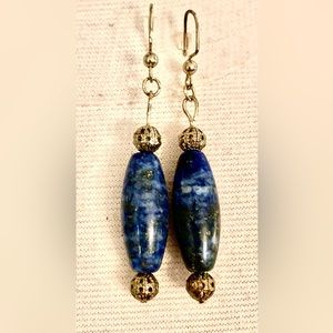 Natural Vintage :: Blue Lapis stone and silver drop earrings Cobalt